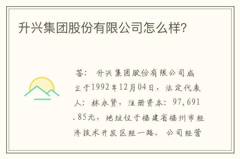 升兴集团股份有限公司怎么样？