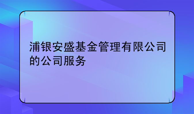 浦银安盛基金管理有限公司的公司服务