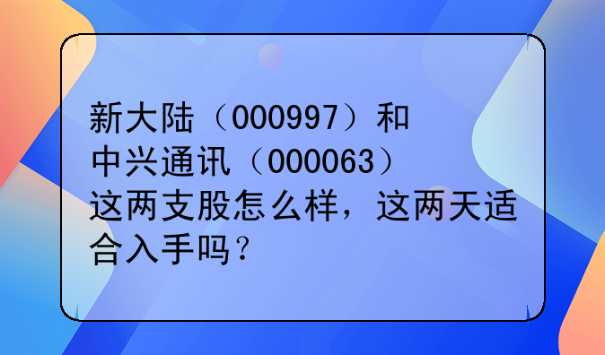 新大陆（000997）和中兴通讯（000063）这两支股怎么样，这两天适合入手吗？